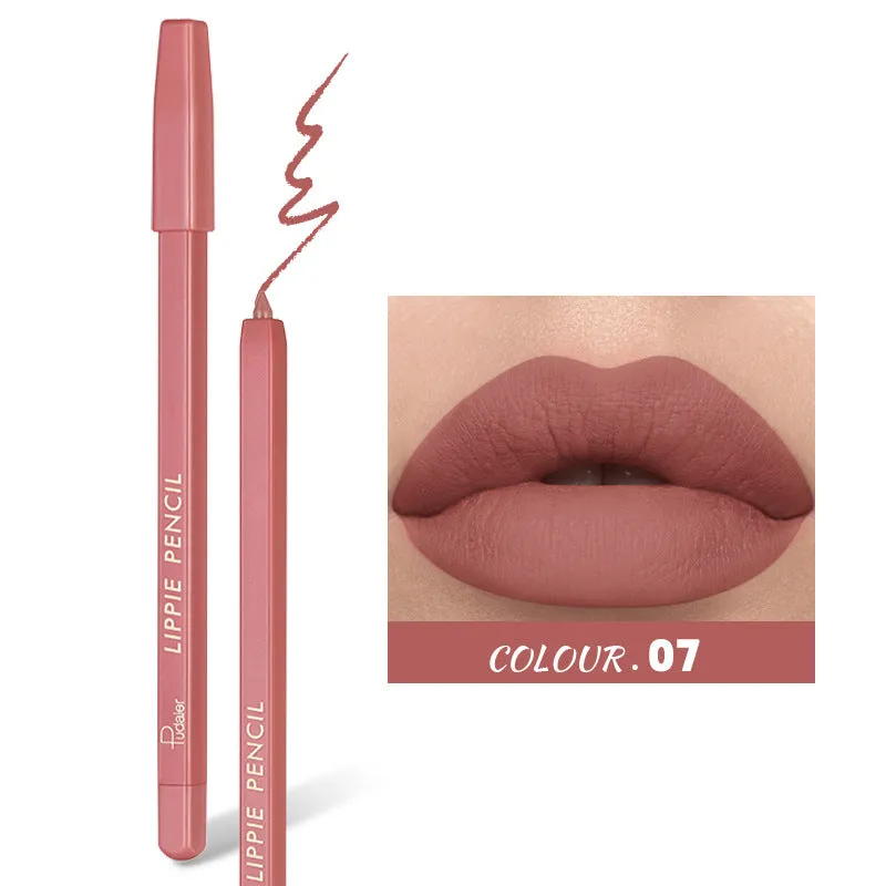 12 color lipstick Pen Waterproof non-stick Cup matte finish lip line Pen Hook line lip liner makeup Pack of 12 (1 pc each color)