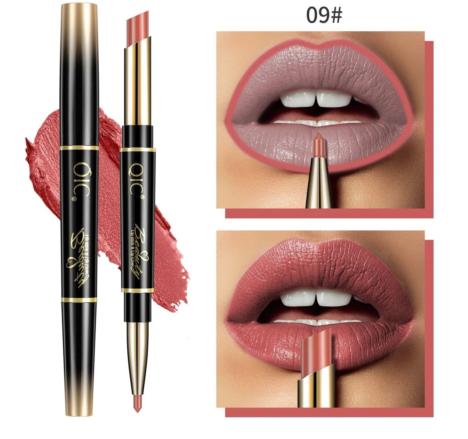 2In1 High-quality Pen Lips Matte Waterproof Long Lasting Permanent Lipstick with A Contour Pencil Makeup Cosmetics Pack of 14 (1 pc each color)