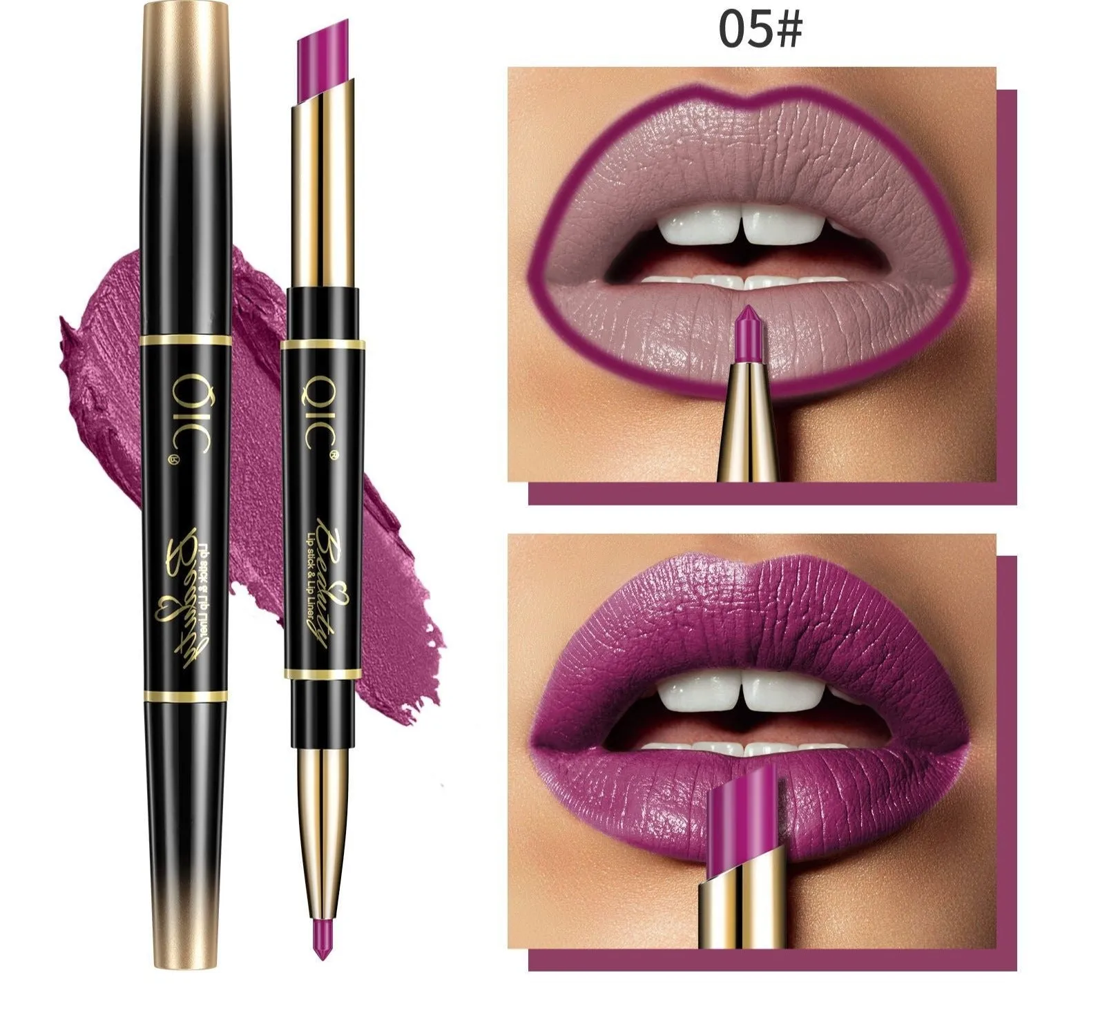 2In1 High-quality Pen Lips Matte Waterproof Long Lasting Permanent Lipstick with A Contour Pencil Makeup Cosmetics Pack of 14 (1 pc each color)