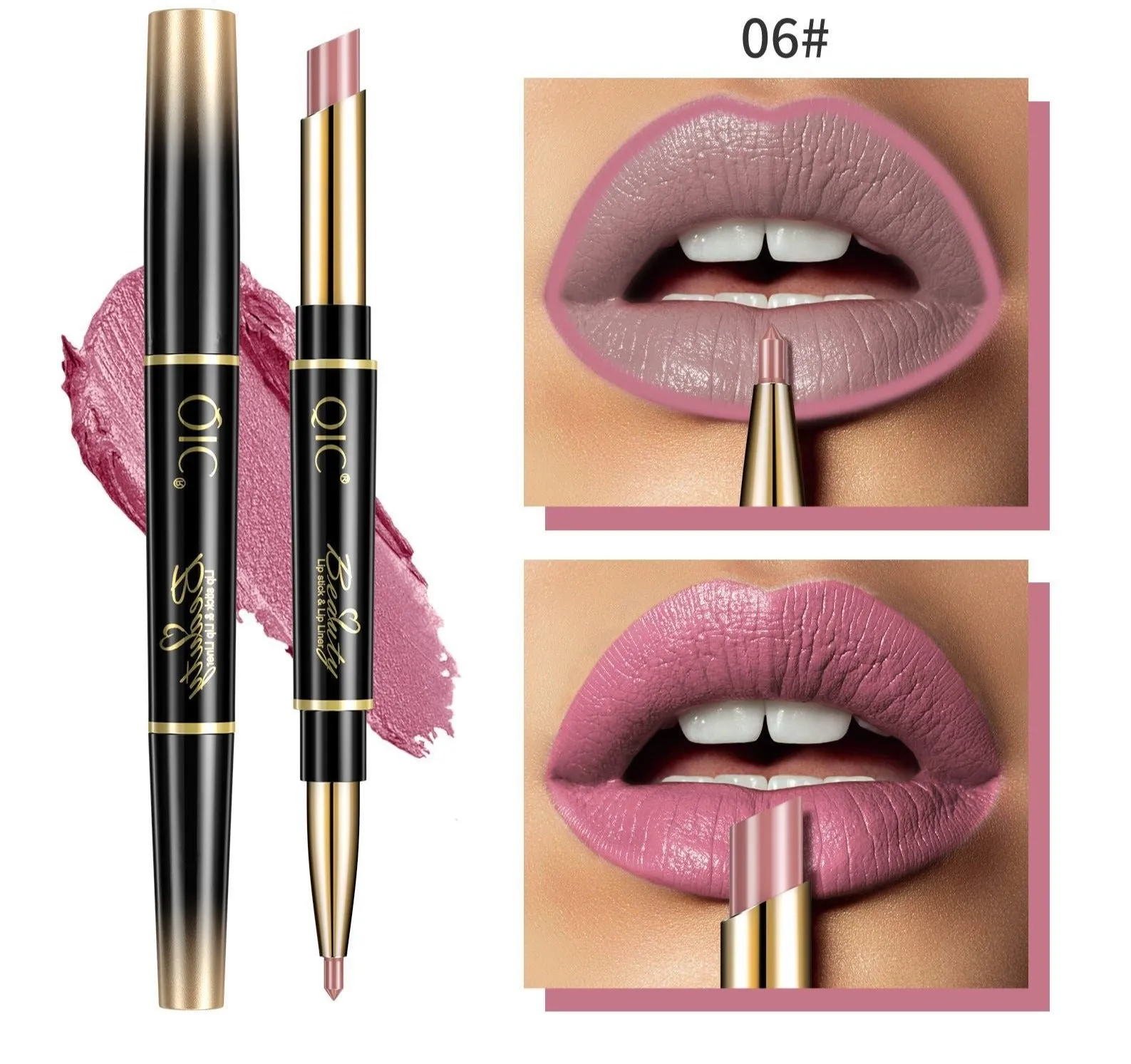 2In1 High-quality Pen Lips Matte Waterproof Long Lasting Permanent Lipstick with A Contour Pencil Makeup Cosmetics Pack of 14 (1 pc each color)