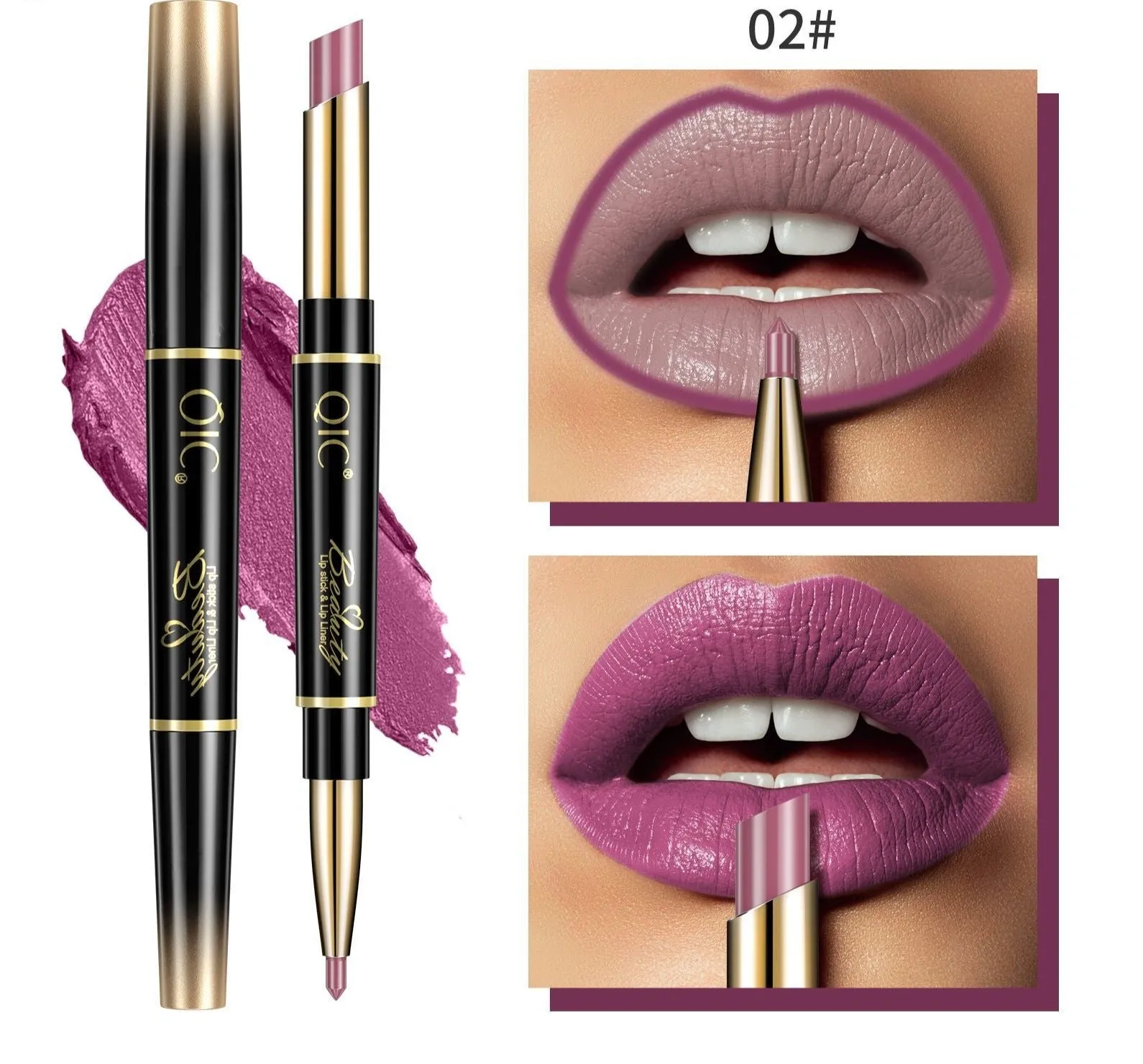 2In1 High-quality Pen Lips Matte Waterproof Long Lasting Permanent Lipstick with A Contour Pencil Makeup Cosmetics Pack of 14 (1 pc each color)