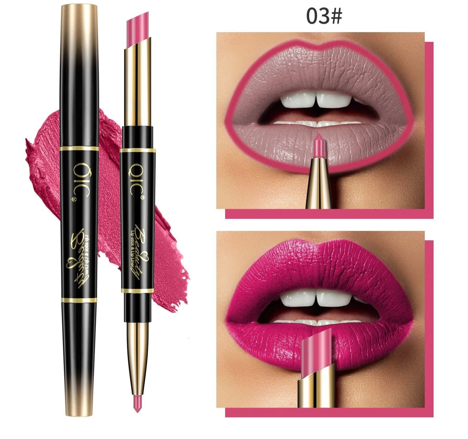 2In1 High-quality Pen Lips Matte Waterproof Long Lasting Permanent Lipstick with A Contour Pencil Makeup Cosmetics Pack of 14 (1 pc each color)