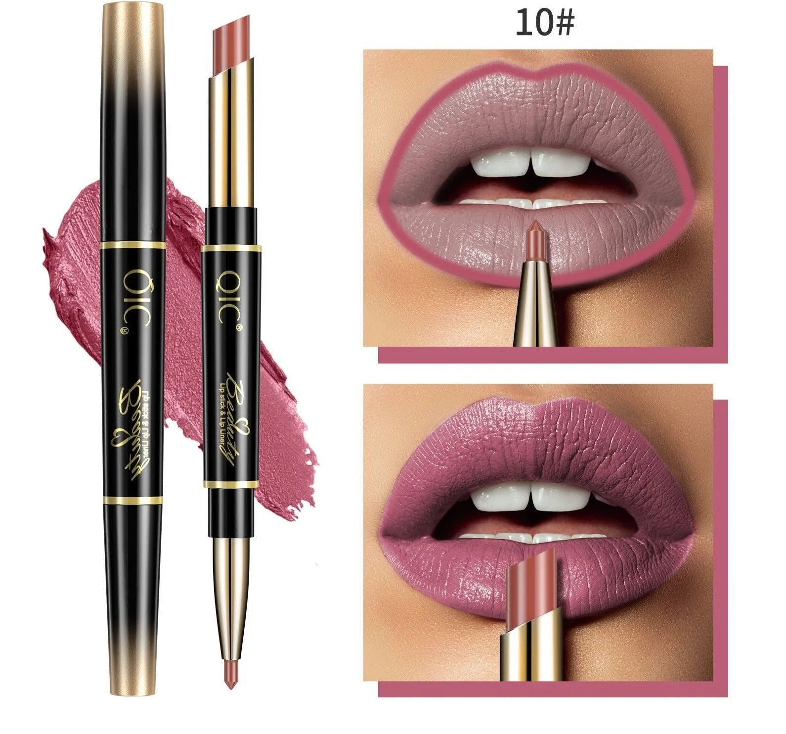 2In1 High-quality Pen Lips Matte Waterproof Long Lasting Permanent Lipstick with A Contour Pencil Makeup Cosmetics Pack of 14 (1 pc each color)