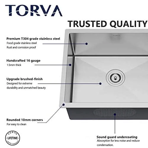 Bar Sink, TORVA 15 x 17 Inch Undermount Kitchen Sink, 16 Gauge Stainless Steel Wet Bar or Prep Sinks Single Bowl, Fits 18" Cabinet