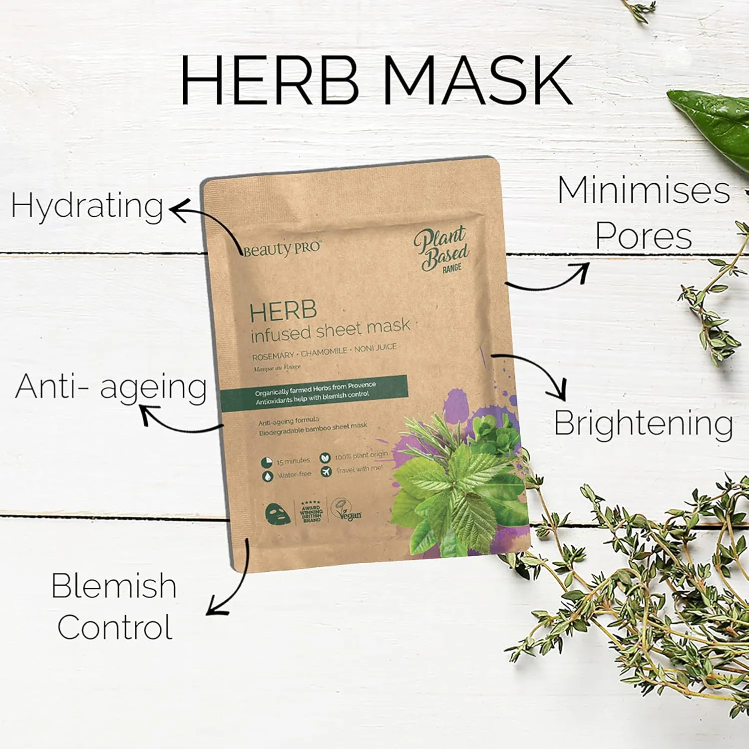 Beauty Pro Plant Based Range Herb Infused Sheet Mask 22ml