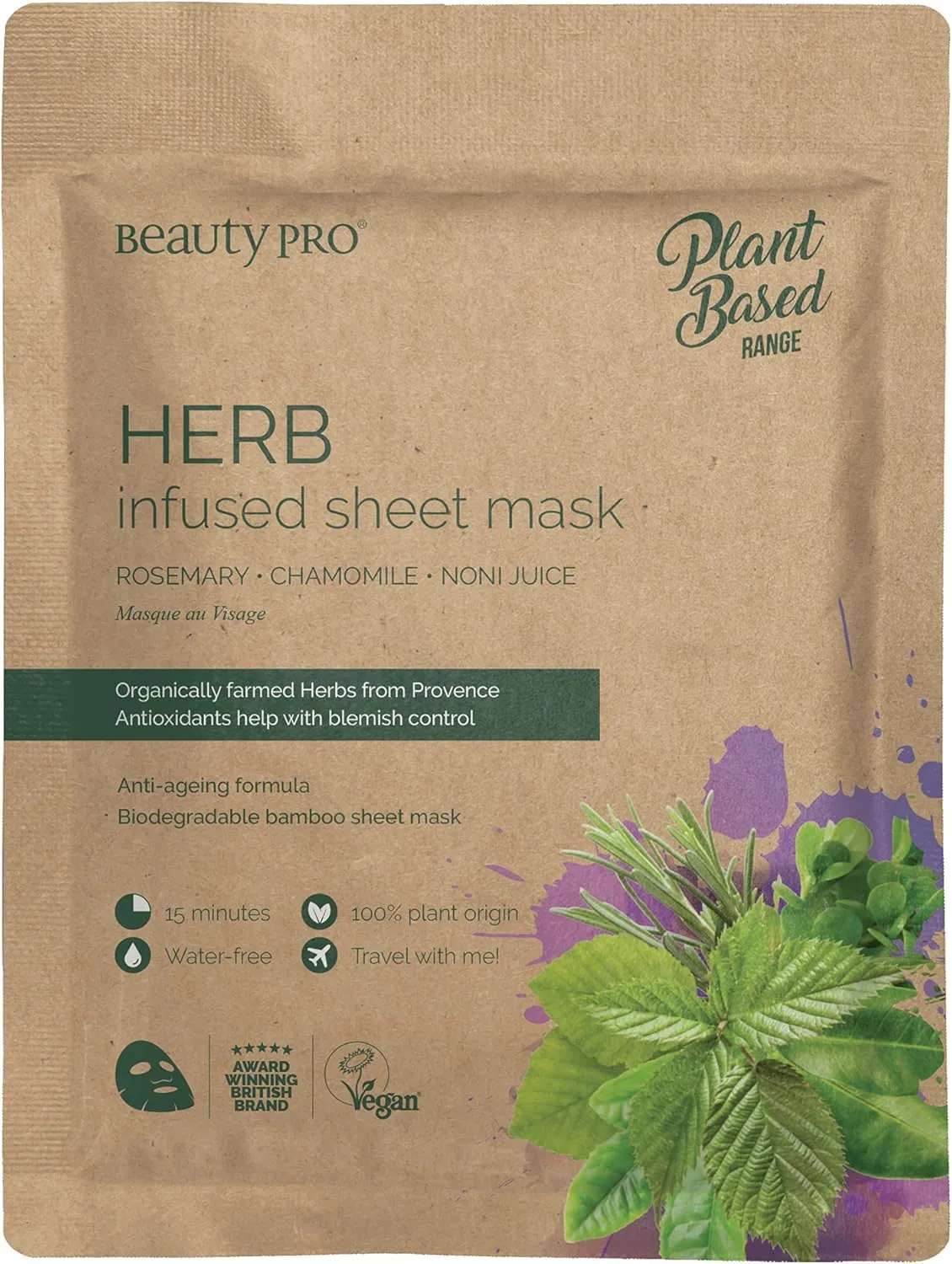 Beauty Pro Plant Based Range Herb Infused Sheet Mask 22ml