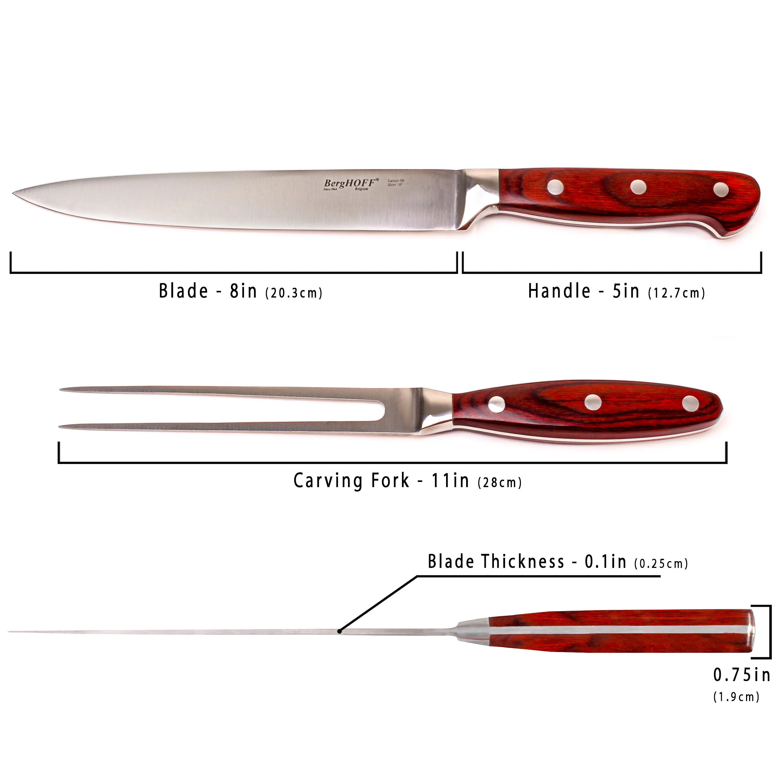 BergHOFF Pakka Wood 15pc Stainless Steel Steak & Carving Knife Set