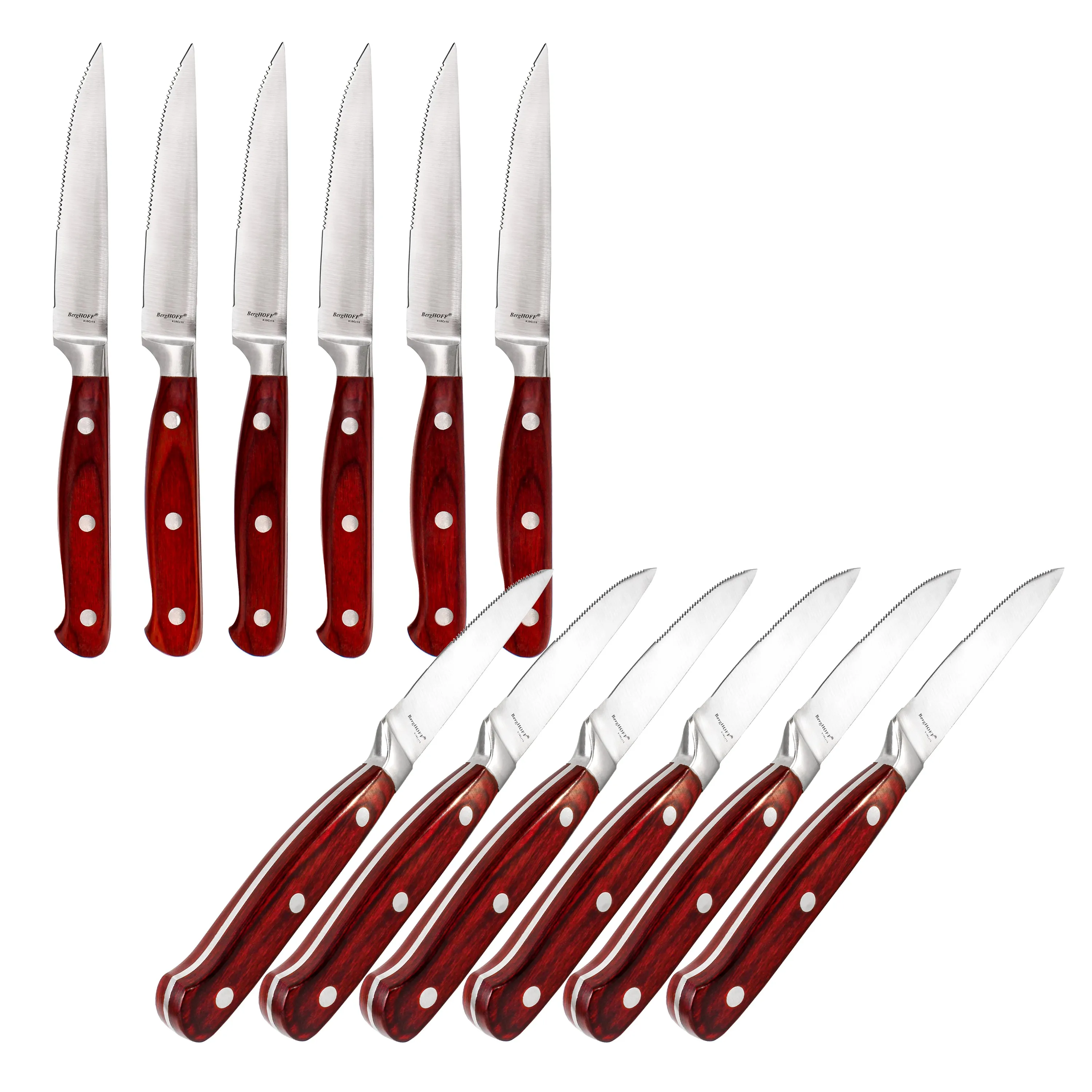 BergHOFF Pakka Wood 15pc Stainless Steel Steak & Carving Knife Set