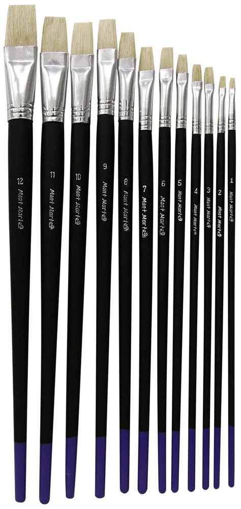 Mont Marte Studio Artist Brushes 12pc Flat 1-12