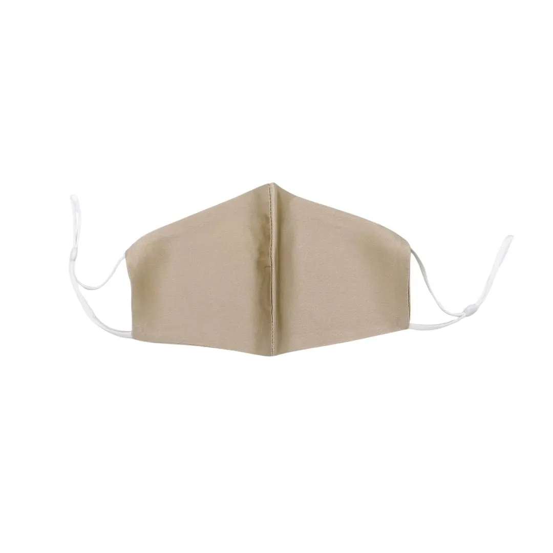 Reusable Silk 3D Face Covering Mask- Double Layer - Adjustable Ear Loops - Champagne - Standard Size