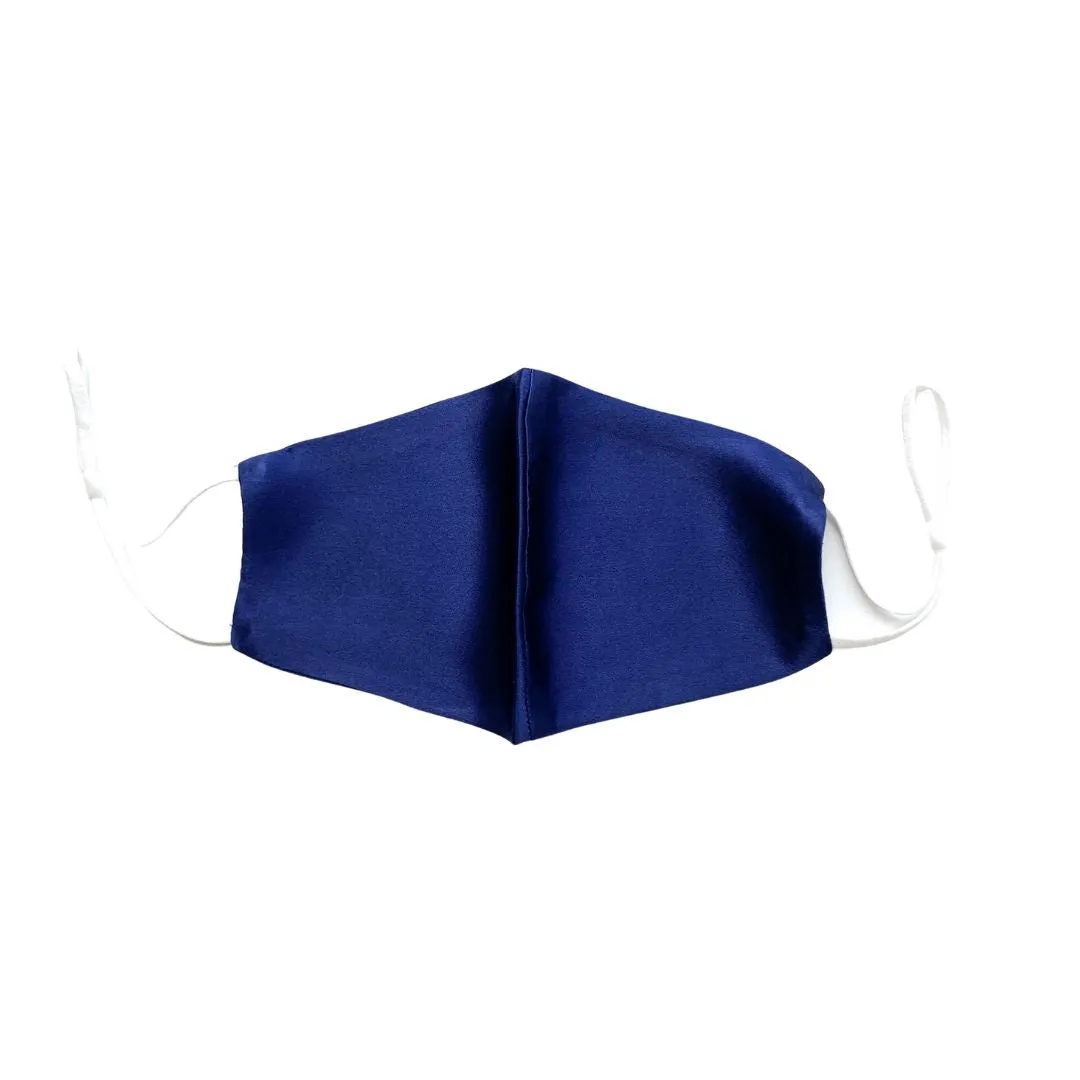 Reusable Silk 3D Face Covering Mask- Double Layer - Adjustable Ear Loops - Navy Blue - Standard Size