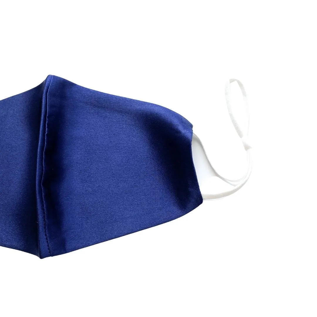 Reusable Silk 3D Face Covering Mask- Double Layer - Adjustable Ear Loops - Navy Blue - Standard Size