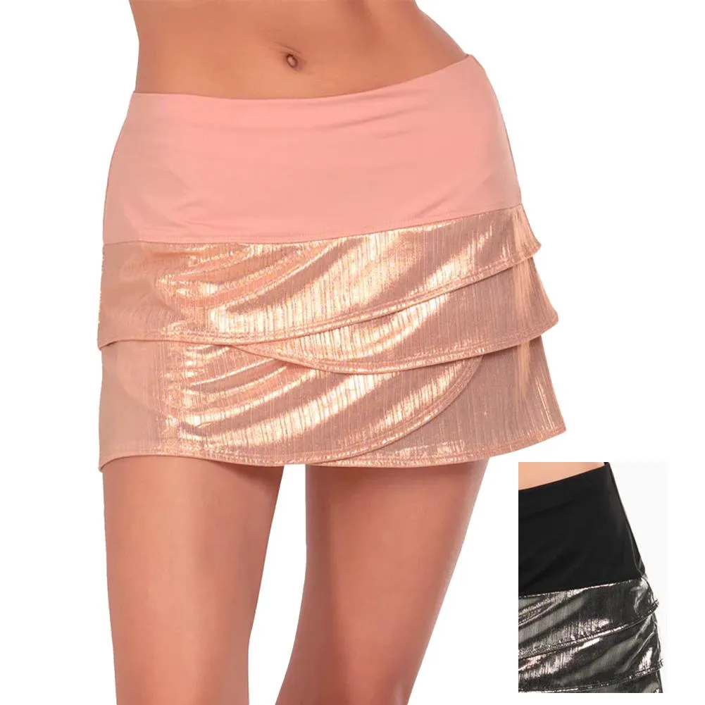 Women`s Long Metallic Scallop Tennis Skort